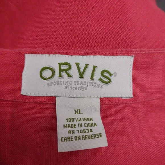 Orvis coral pink 100% Linen round neck button front blouse top ladies XL X-Large - Picture 7 of 7